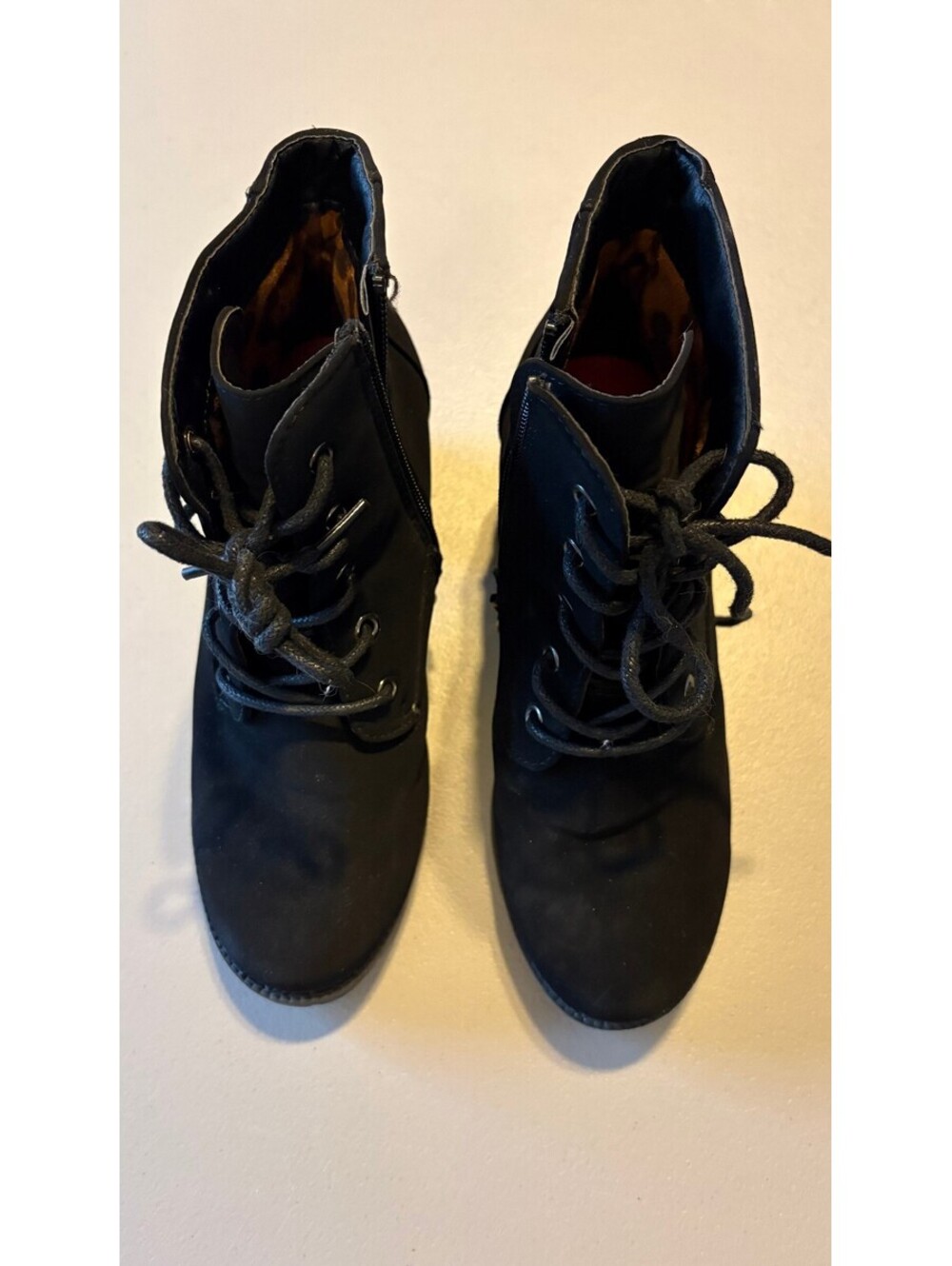 ID Required Black Lace-Up Ankle Boots with Side Zipper and Chunky Heel Size 3M